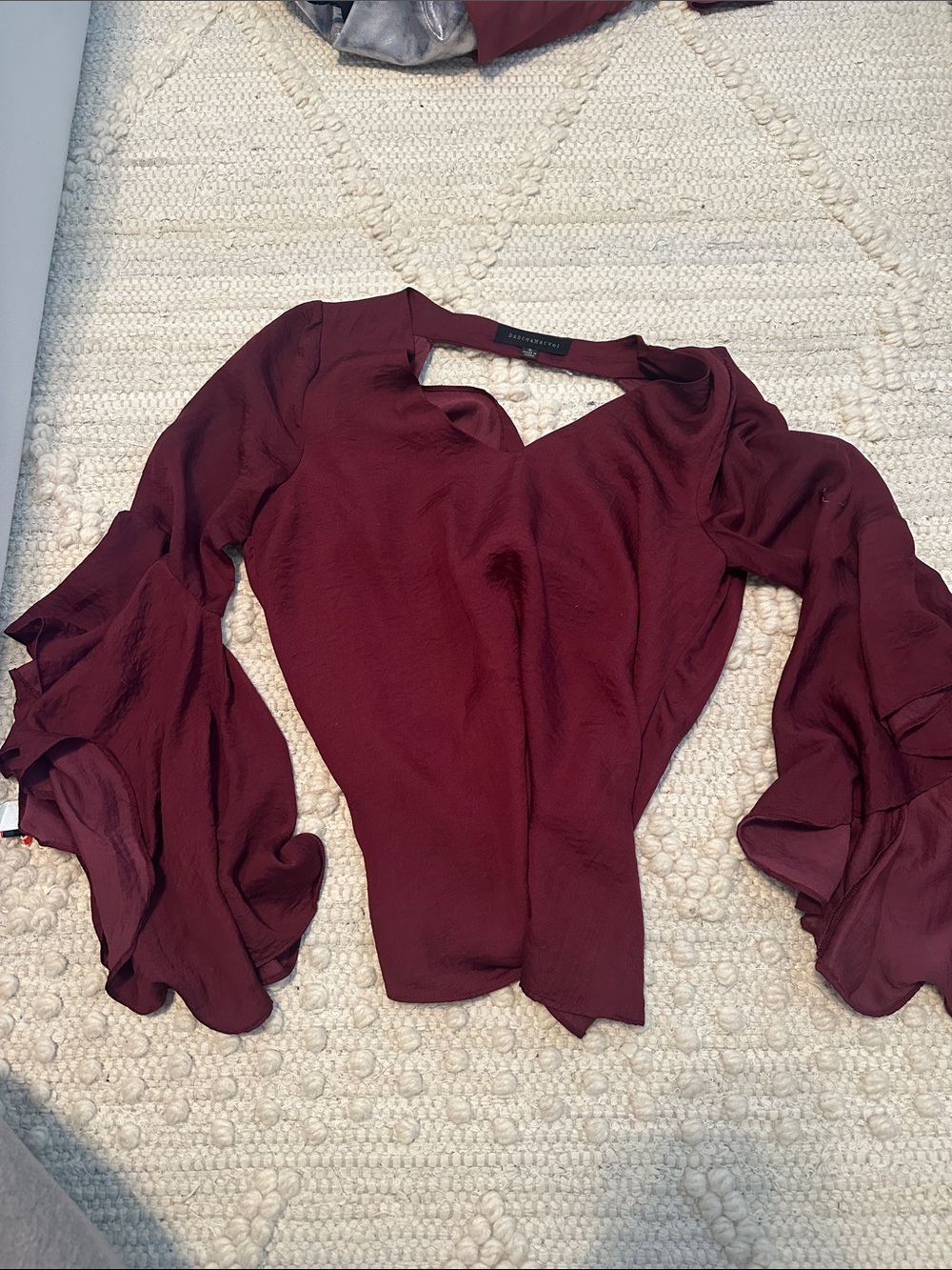 Dance & Marvel Burgundy Ruffle Sleeve Blouse